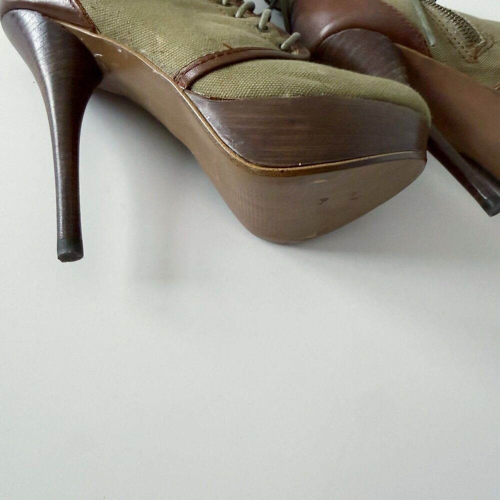 Steve Madden Army Green Stiletto High Heel Ankle Boots Lace Up Combat Military 6 - Picture 9 of 16